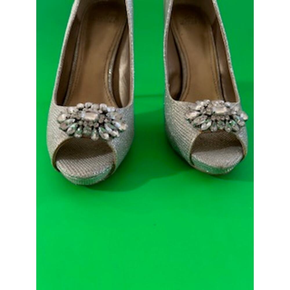 Badgley Mischka Belle Silver 3" Heels Stiletto Pumps Jewel Detail Size 9 - Picture 3 of 9